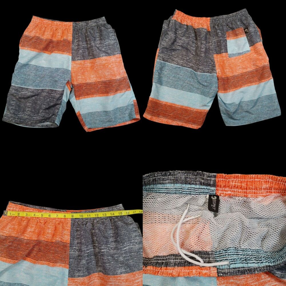 B. Split Size XL Drawstring Waist Orange Blue Gray SurfBoard Shorts Swim Trunks